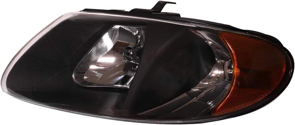 OCPTY Compatible For Chrysler Grand Voyager 01-02 For Chrysler Town & Country 01-07 For Chrysler Voyager 01-03 For Dodge Caravan | Grand Caravan 01-07 Headlight Headlamps Black Housing Amber Corner