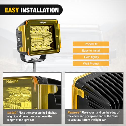 Image of Nilight 3 Inch Cube Light Pod Covers 2 PCS Yellow Color | Protective Durable Polycarbonate Lens, Waterproof Dustproof Scratch-Proof for Square Off Road Driving Lighting