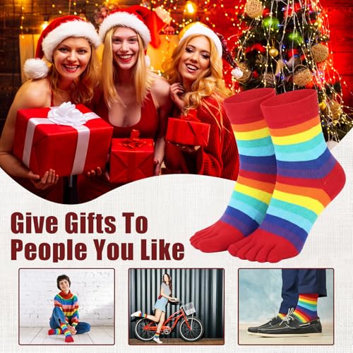 Image of SATINIOR 6 Pairs Rainbow Women Toe Socks Full Finger Socks Separated Cotton Stocking Colorful Stripe Stocking for Women Men
