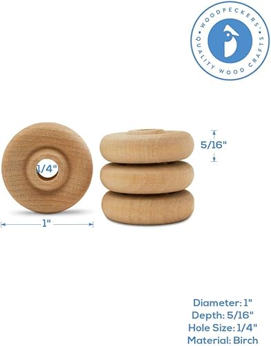 Miniatura 33 de Mini ruedas de madera clásicas, ideales para manualidades, 3/4 pulgadas de diámetro, 3/16 pulgadas de grosor, agujero de 3/16 pulgadas, paquete