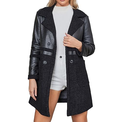 Manteau femme veste en simili cuir zippé chaud casual noir