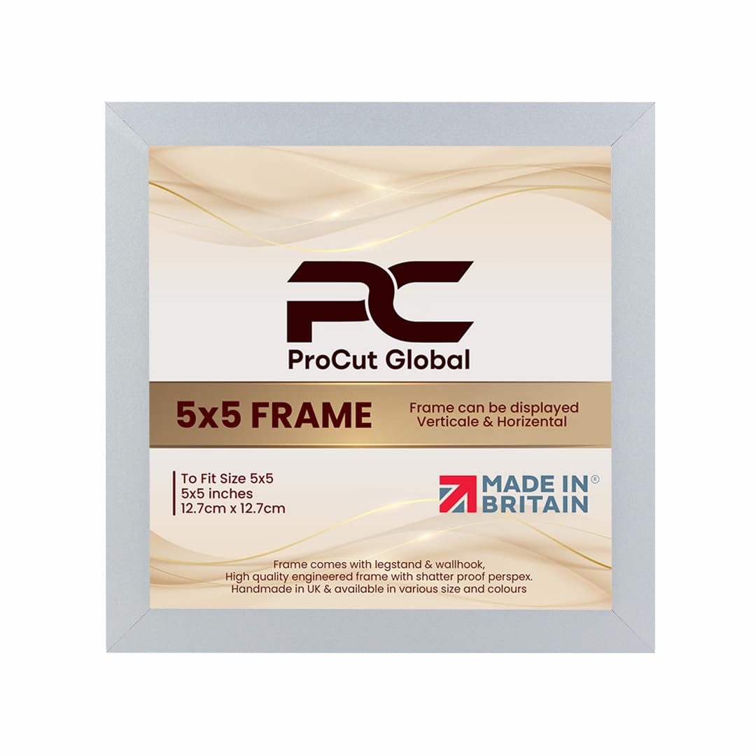 Procut Global 5X5 Silver Picture Frames – Sleek Wooden Photo Frame with Shatterproof Perspex for Wall or Tabletop – Perfect for Posters, Certificates, Prints–Multiple Sizes & Colors Available