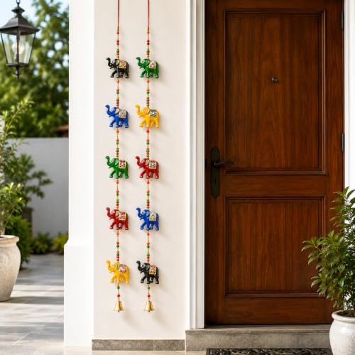 Image of Bindian Toran for Main Door Decorative Door Thoranam Hanging Diwali Decoration for Home Entrance Wall Decor Hanging Ornament Traditional Festive Welcome Decor for House (Elephant Plastic Pack of 2)