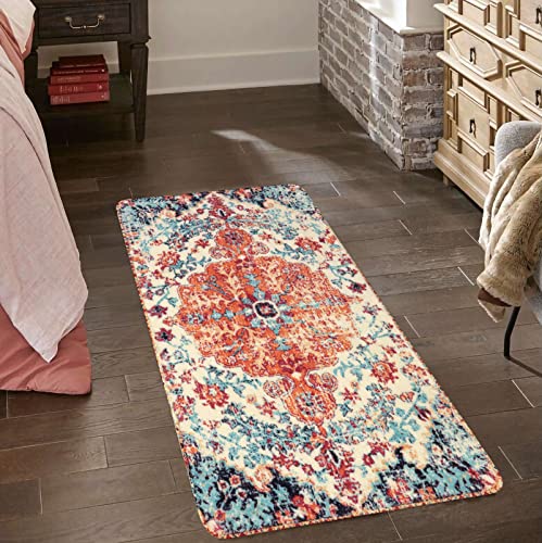 Lahome Bohemian Floral Medallion Area Rug - 2X4 Oriental Distressed Hallyway Runner Rug Doormat Faux Wool Non-Slip Bath Mat Washable Low-Pile Carpet For Kitchen Laundry Room(2 X 4, Orange Medallion) #TOP5