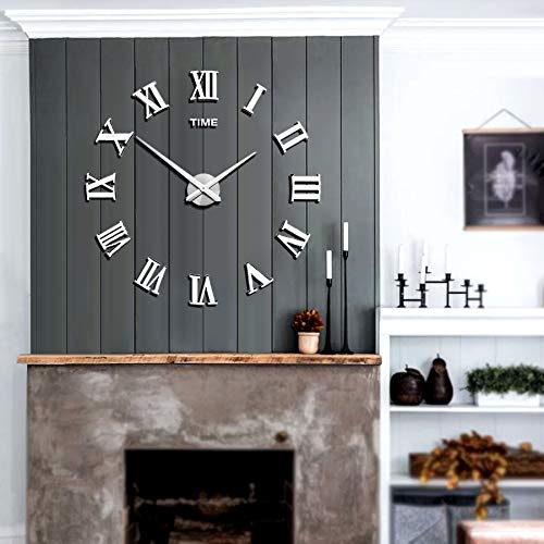 Mintime Frameless Diy Wall Clock 3D Acrylic Sticker Roman Numbers Adhesive Modern Art Wall Clock Parts Kit Home Decorations For Living Room Bedroom #TOP1