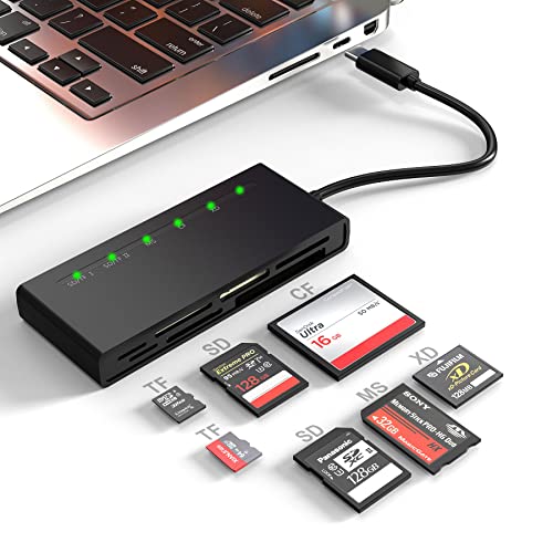 USB C Multi Card Reader, SD/TF/CF/XD/MS Type-C 5Gps High Speed 7-in-1 XD Picture Card Reader for SDXC SDHC TF Micro SD CF MS MMC Card, Sony Memory Stick Pro Duo Adapter Read 5 Cards Simultaneously by Yeemie Pro - Used condition - US$20.12