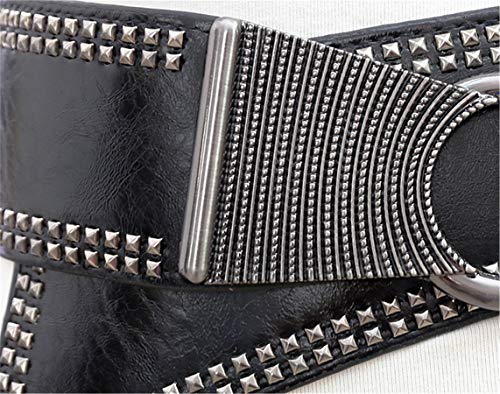 Andongnywell Women's Elastic Waist Belts Studded Belt for Dress Vintage Leather Punk Waist Belt Waist Band Waist Strap 7