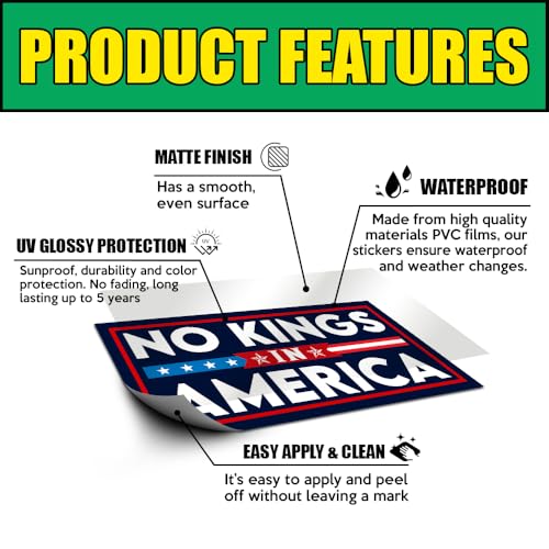 Image of (3pcs) [7.5 inchx3.75 inch] No Kings in America Bumper Sticker Since 1776 Resist Fascism Racism Stickers for Car Rejecting Kings Decal Leftist Activism Political Gifts Decor Car Truck Windows