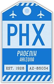 PHX Phoenix Arizona Luggage Tag Sticker/Airport Code Baggage Decal/Collectible Travel Decor/Vintage Inspired Design (Blue)