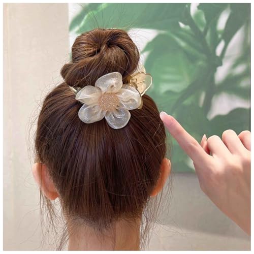 Aneneiceera Vintage Mesh Flower Hair Claw Clip Daisy Flower Ponytail Jaw Clip Nonslip Claw Barrette Mesh Banana Clip Barrette Large Flower Buckle Clip Hair Accessories for Women (Champagne)