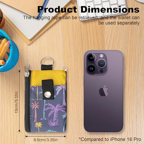 Image of Minimalist RFID Wallet with Lanyard, Multi-functional ID Case with 2 Zipper Pockets and Key Chain for Men and Women, Tactical Badge Pouch Cards Holder, Coin Purse for Travel Sports - Two-Tone