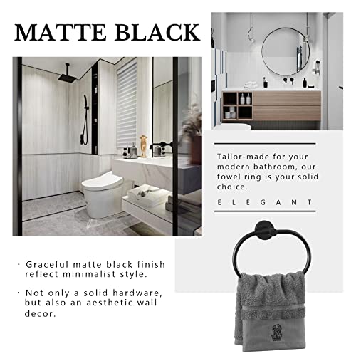 Matte Black Towel Ring, Aplusee Stainless Steel Swivel Hand Towel Holder, Modern Kitchen Bathroom Accessories Home Drying Storage Rail Space Saver #TOP2
