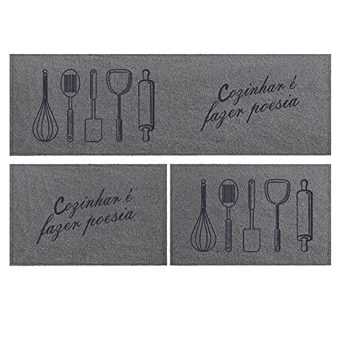 Jogo Tapete Cozinha Chumbo Algodão Antiderrapante 3 Peças Poesia