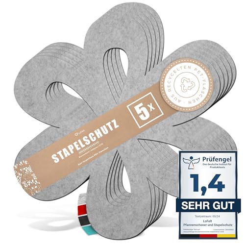 LoFelt® Pfannenschoner & Stapelschutz für Pfannen, Töpfe, Schüsseln und noch mehr Küchenutensilien - 5 Stück in L Ø 32cm -...