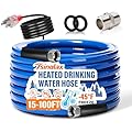 15FT 30FT Heated Water Hose for Rv,-45 ? Antifreeze Heated Drinking Garden Water Hose,Lead-Free & BPA-Free, Rv Freshwater Hoses with Fittings, Rv Accessories