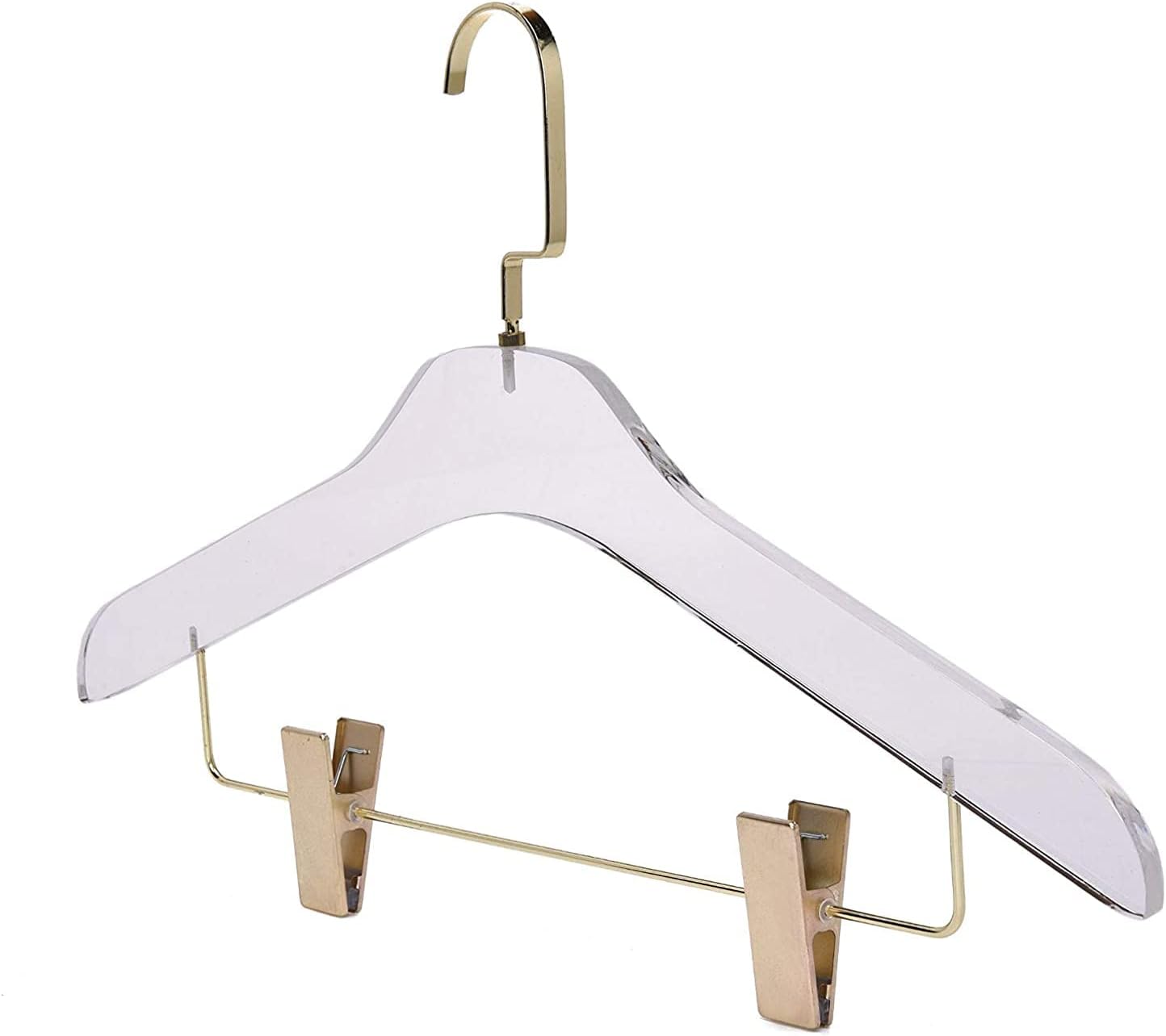 HomeCube USA 17" Acrylic Clothes Hanger with Gold Hooks & Clips – Heavy Duty Organizer for Suits, Dresses & More – Elegant Lucite Design for Closet, Bridal, Boutique & Home Use
