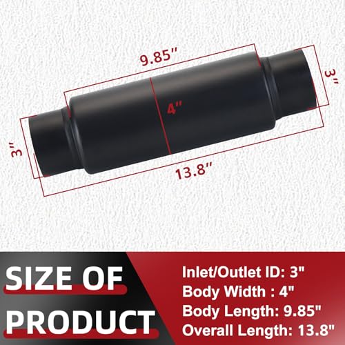 Image of LCGP 3 inch Inlet Universal Resonator Muffler, 3 inch Outlet 13.77 inch Overall Length Stainless Steel High Performance Muffler, Polished, Pass-Thru Design Black 2pack