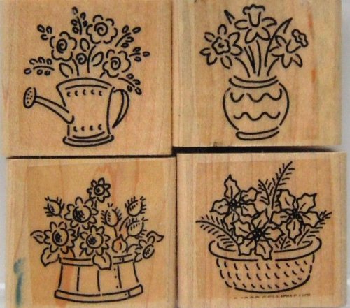Stampin Up Bitty Bouquets Rubber Wood Set 4
