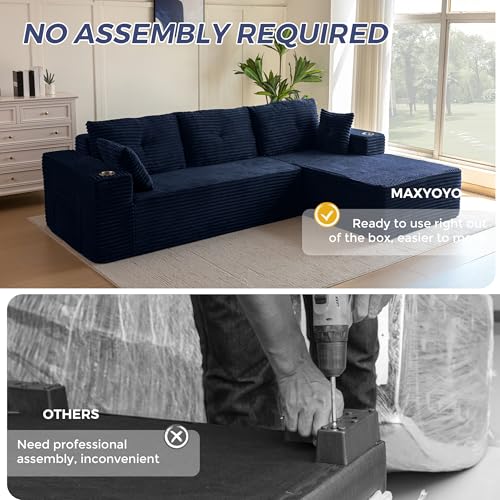 Image of MAXYOYO 104 inch Modular Sectional Couch with L-Shape Chaise, Modern Boneless Couch for Living Room, Sofa in A Box, Oversized Sofa with Deep Seat, No Assembly Required, Navy