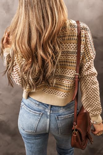 Chunky Fit Silhouette: Khaki Striped Cropped Cardigan with V-Neck2