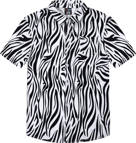 COSLAND Boys Zebra Hawaiian Shirt Kids Animal Print Button Down Shirt White Medium