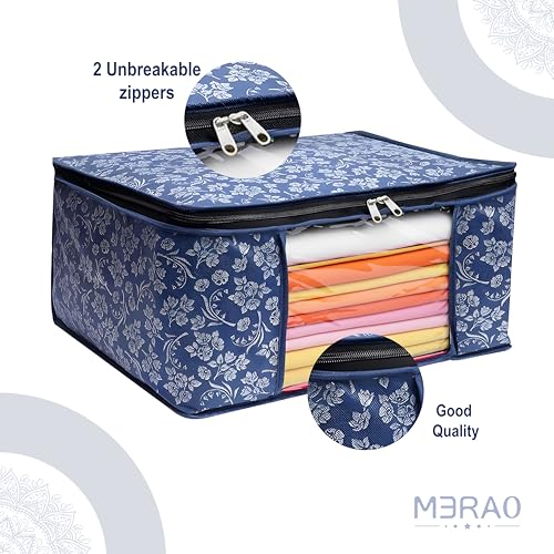 Image of Non-Woven Printed Saree Cover Set of 3 | Foldable Wardrobe Organizer with Transparent Window & Zipper