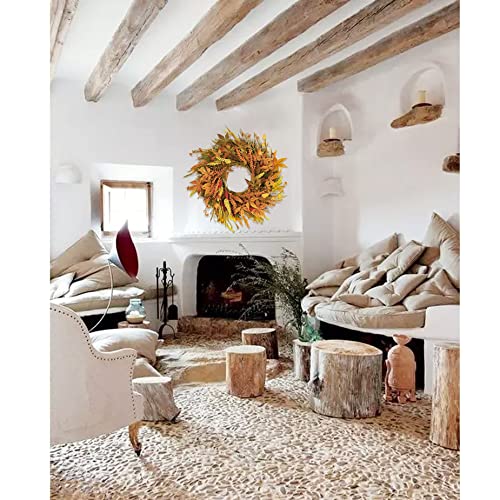 Szat Pro Fall Wreath 24 Inches Large Farmhouse Autumn Harvest Wreaths With Straw Wheat Maple Leaf Grain For Front Door Wall Round Gold #TOP5