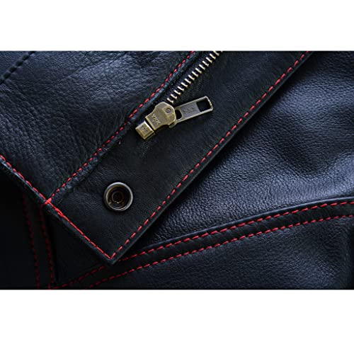 Leatherick Groove Club Men’s Black Leather Vest Men Motorcycle - Traditional Paisley Satin Liner With Red Diamond Stitching #TOP7