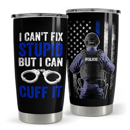 SANDJEST Police Tumbler 20oz Stainless Steel Insulated Coffee Travel Mug Cup Police Officer Gifts for Men Dad Husband on Birthday Christmas Fathers Day