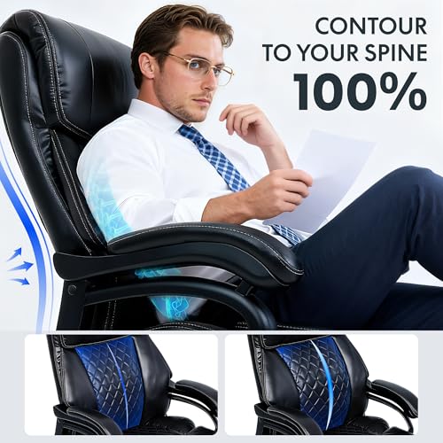 Image of FLEXISPOT 500lbs Big and Tall Office Chair for Heavy People, High Back Heavy Duty Computer Chair with Stable Armrest 1D Lumbar Support, Desk Chairs for Working Gaming Relaxing, PU Leather, Black