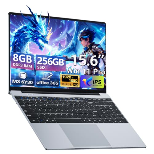 Image of Laptop, 15.6 inch Laptop Computer, Lap top with 1080P FHD Display, Core M3 up to 2.2GHz, UHD Graphics, 8GB RAM 256GB SSD, 180 Open, Win 11 Pro /Office, Mini HDMI, Thin & Light Silver Notebook PC