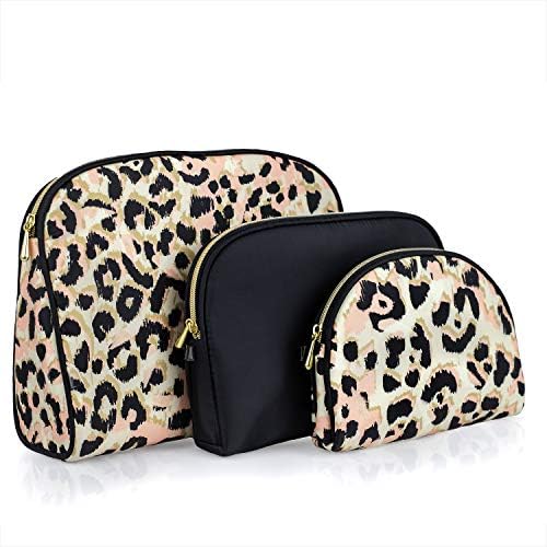 Glamlily 3 Piece Black Makeup Bag Set for Women, Nylon