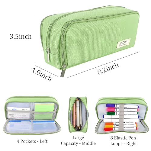 Image of Large Pencil Case Big Capacity Zippered Pencil Pouch with 3 Compartments Portable Desk Organizer Pen Holder Multi-functional Cosmetic Makeup Pouch for Home School Office Supplies Light Green