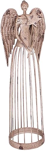 Attraction Design (ATTRG) Estatua de ángel de jardín de metal envejecido con varita de estrella, decoración de jardín de ángeles para interiores y
