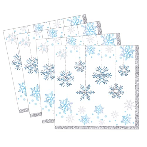 Dulousia Snowflake Napkins, Disposable Wonderland Party Paper Napkins, Luncheon Blue White Snow Theme Party Decorations, Birthday Beverage Napkin, Winter Celebration Supplies, Unfolded 13X13In, 40Ct #TOP3