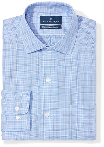 BUTTONED DOWN Men's Classic Fit Spread-Collar Non-Iron Dress Shirt, Blue Glen Plaid, 16