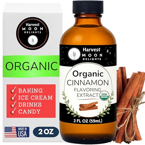 Organic Cinnamon Flavoring Extract for Baking, Ice Cream, Drinks, and Candy - 2 oz - Water-Soluble - By Harvest Moon Delights - Pure Cinnamon Extract, Flavoring, Flavor