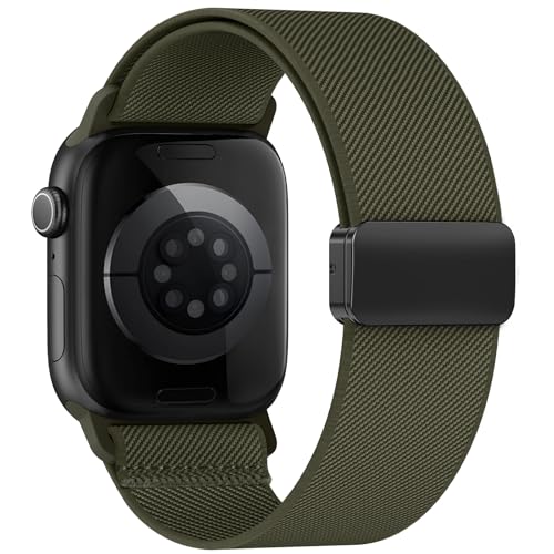 Image of Stretchy Band Compatible with Apple Watch Band 40mm 38mm 41mm 42mm 44mm 45mm 46mm 49mm Women Men,Strong Magnetic Clasp Elastic Sport Strap for iWatch Series 11 10 9 8 7 6 5 4 3 2 1 Ultra SE /Army Green