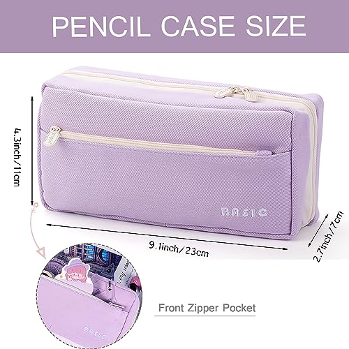 Image of Large Pencil Case with 4 Compartments, Big Capacity Pencil Bag Canvas Pencil Pouch with Zipper, Pencil Pouch Aesthetic, Pencil Pen Case Bag for Office College School Teen Boys Girls Students (Purple)
