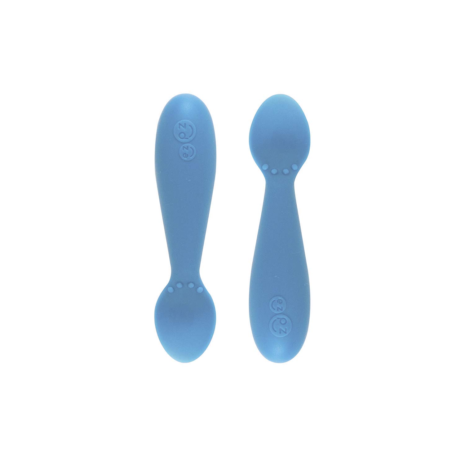 ezpz Tiny Spoons 4 meses +. Pack de 2 cucharas 100% de silicona para bebés y niños pequeños. facilita el Baby Led Weaning. Diseñado por un especialista en alimentación pediátrica. Azul