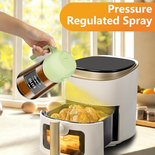 Image of Olive Oil Sprayer & Dispenser Bottle for Cooking 16oz Dark Glass Oil Mister | 2-in-1 Oil Sprayer & Pourer, Fine mist, Light-Blocking, Wide Mouth for Easy Refill & Clean, 8 Oil Labels, Reusable