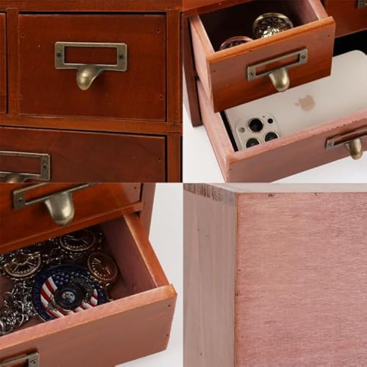 Apothecary Drawers Wooden Storage Box with 6 Drawers Vintage Countertop Wooden Drawers Apothecary Cabinet Library Card Catalog Cabinet (BROWN)