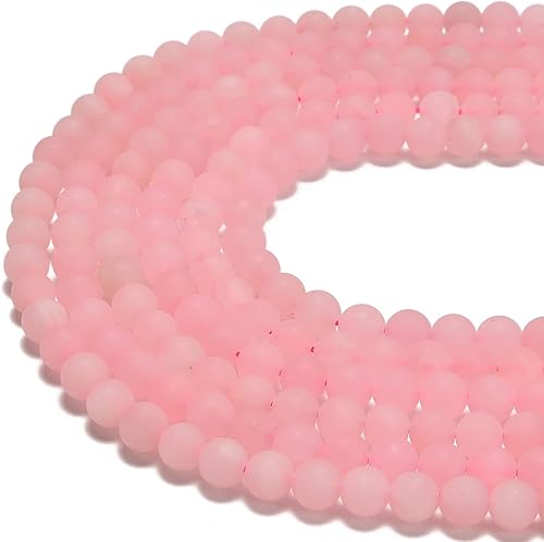 Cuentas sueltas de cuarzo rosa mate redondo natural Gematone de 0.236 pulgadas para la fabricación de joyas, 1 hebra de 15 pulgadas