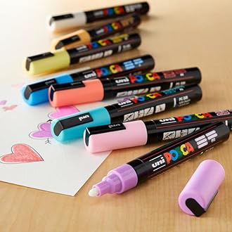 POSCA 5M 1.8-2.5 mm Bullet Shaped Soft Color Paint M Pen | Reversible & Washable Tips | For Rocks Painting, Fabric, Wood, Canvas, Ceramic, Scrapbooking, DIY Crafts | 8 Soft Shades, Pack of 8