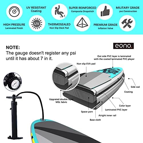 Amazon Brand - Eono Inflatable Stand Up Paddle Board ,Blow up sup for adults with Premium SUP Accessories - Carry Bag - Bottom Fin for Paddling - Surf Control - Non-Slip Deck