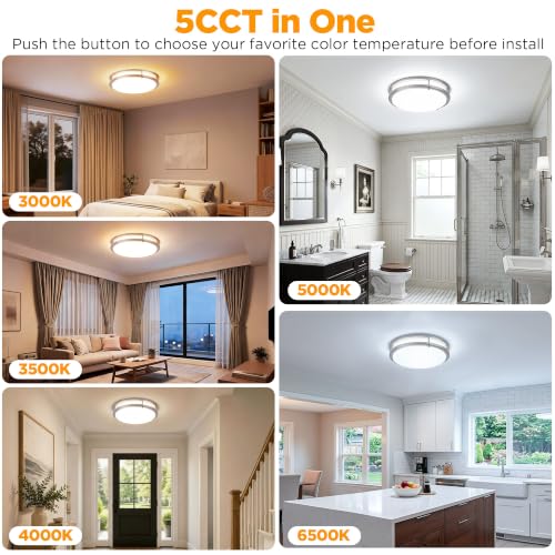 Image of LUTEC 16-Inch Flush Mount Ceiling Light, 2 Pack Dimmable 5CCT (3000K-6500K) LED Ceiling Light, 50W 5600LM Super Bright Energy Efficient Modern Lamp for Bedroom, Hallway, Kitchen-Brushed Nickel