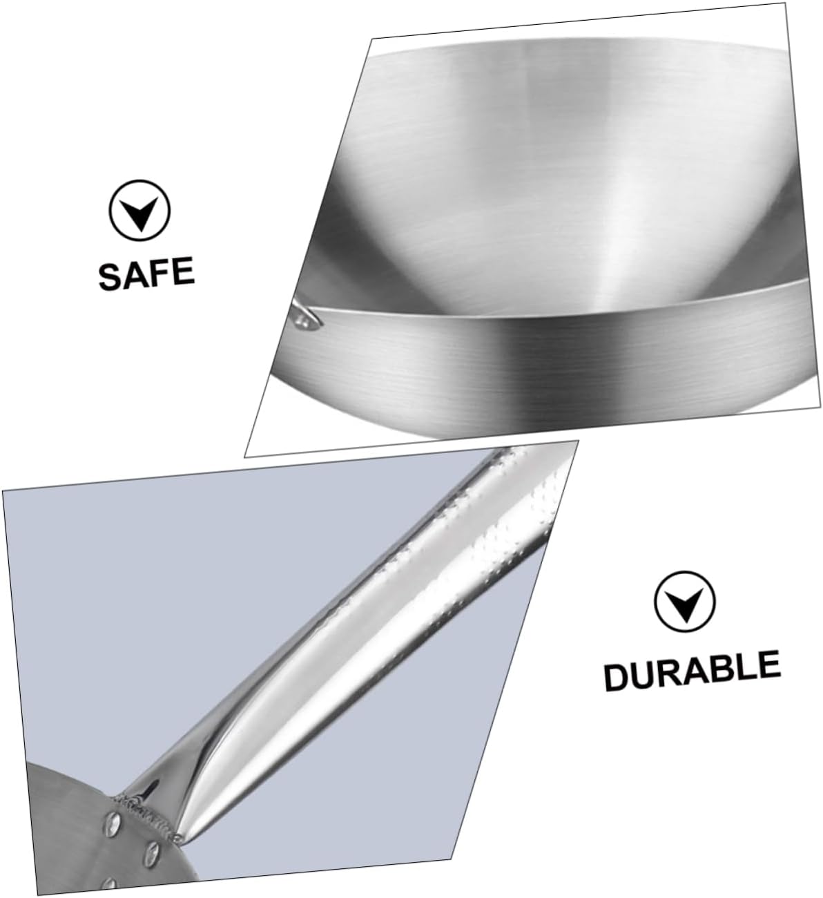 Single Handle Stainless Steel Round Bottom Wok Skillet Lid Kitchen Utensil