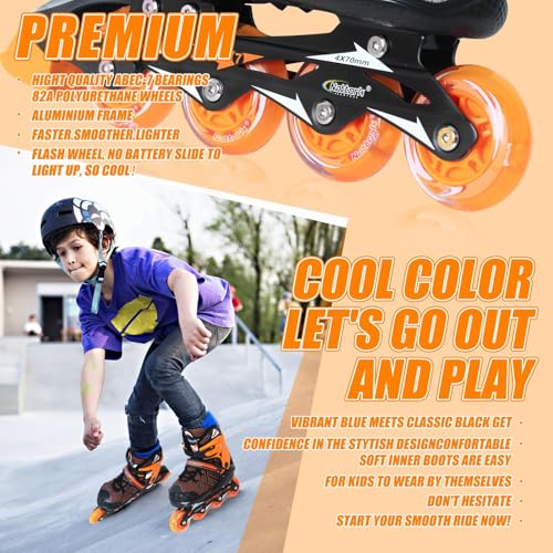 Image of Nattork Adjustable Inline Skates for Tollder Boys with Light up Wheels - Orange Little Kids Blade Roller Skating for Beginners Size 10C 11C 12C Ages 3 4 5 6