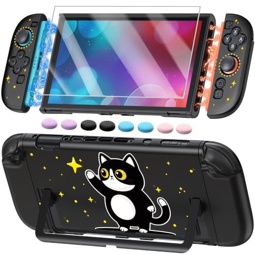 Image of Switch 2 Cute Case,FYOUNG Dockable Cute Cat Hard Shell Cover for Nintendo 2 | Full Protection Accessories for Nintendo Switch 2 with Tempered Glass, PC Hard Case Anti-scratch Shockproof