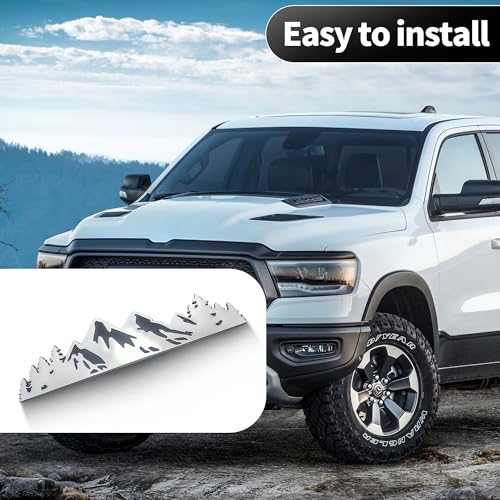 Image of 10 Inch Snow Mountain Graphic Logo Badge, Trunk Mountain Logo Emblem for Car Trunk Tailgate Emblem (Silver Black)
